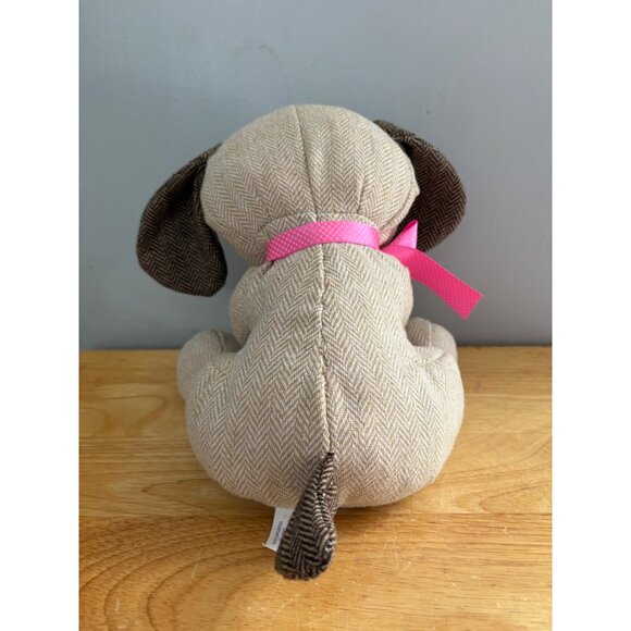Wal-Mart Herringbone Plush Dog Puppy Spot Toy Pink Ribbon Beige Stuffed Animal - Picture 4 of 8